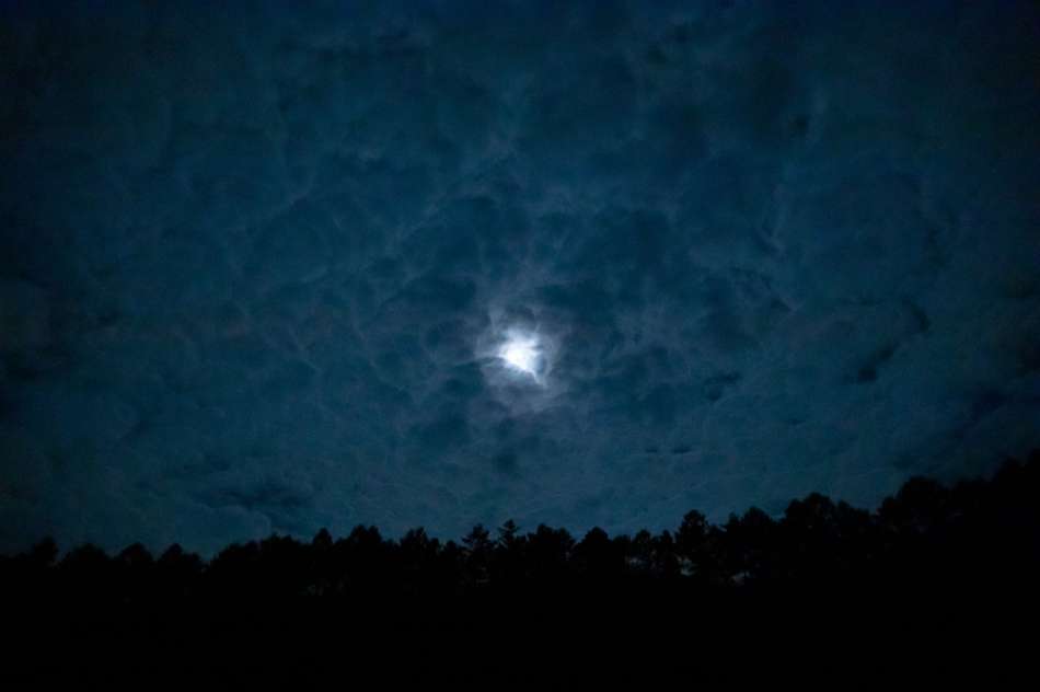 西を見ればうろこ雲に囲まれた月が